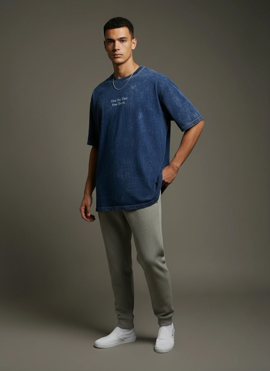 Acid Wash Oversized T-Shirt | Free to Move - Free to Be | Qonshi