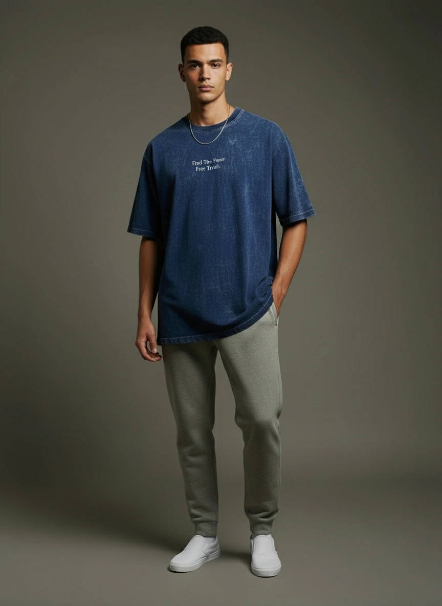 Acid Wash Oversized T-Shirt | Free to Move - Free to Be | Qonshi