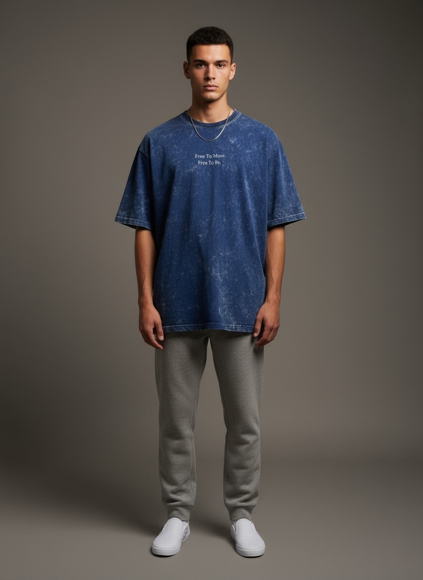 Acid Wash Oversized T-Shirt | Free to Move - Free to Be | Qonshi