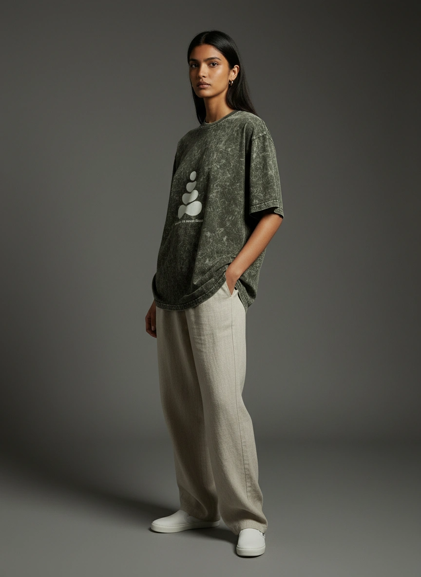 Acid Wash Oversized T-Shirt | Mast Rahoge Toh Swasth Rahoge | Qonshi