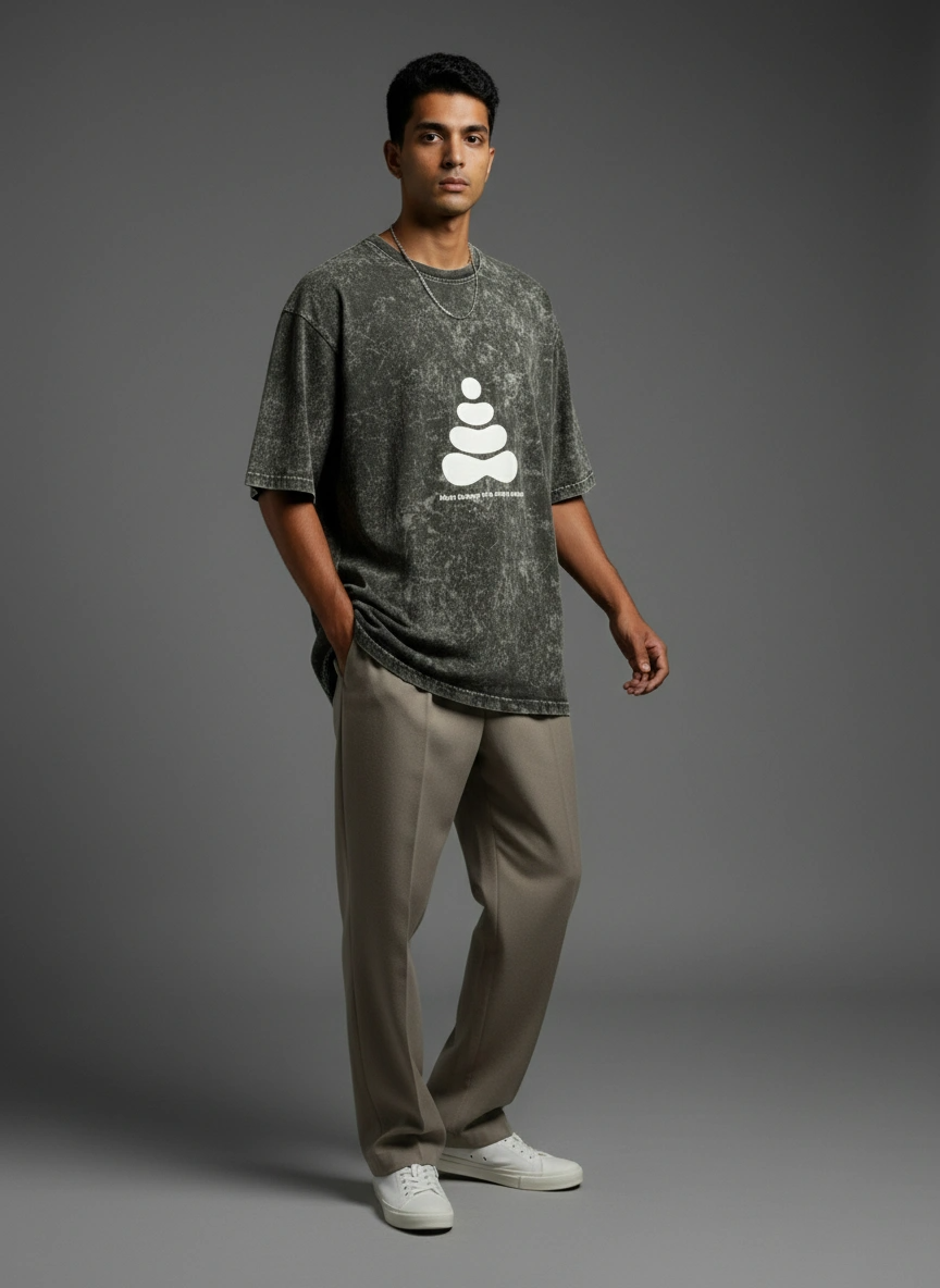 Acid Wash Oversized T-Shirt | Mast Rahoge Toh Swasth Rahoge | Qonshi