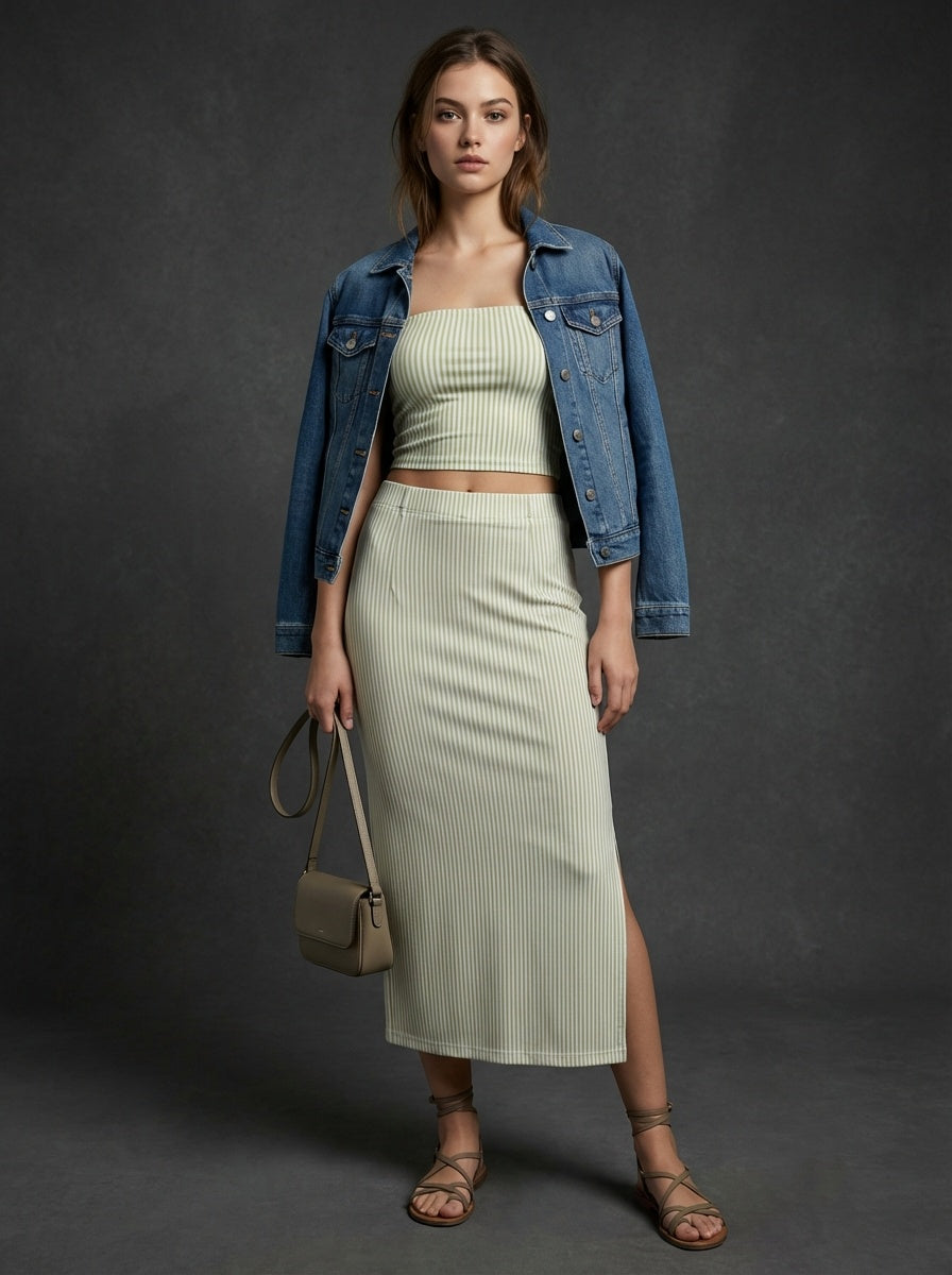 Co-ord Tube top & Skirt ade green 