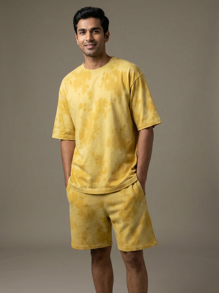 Tie Dye Unisex Oversized T-Shirt | Yellow | 100% Handmade |