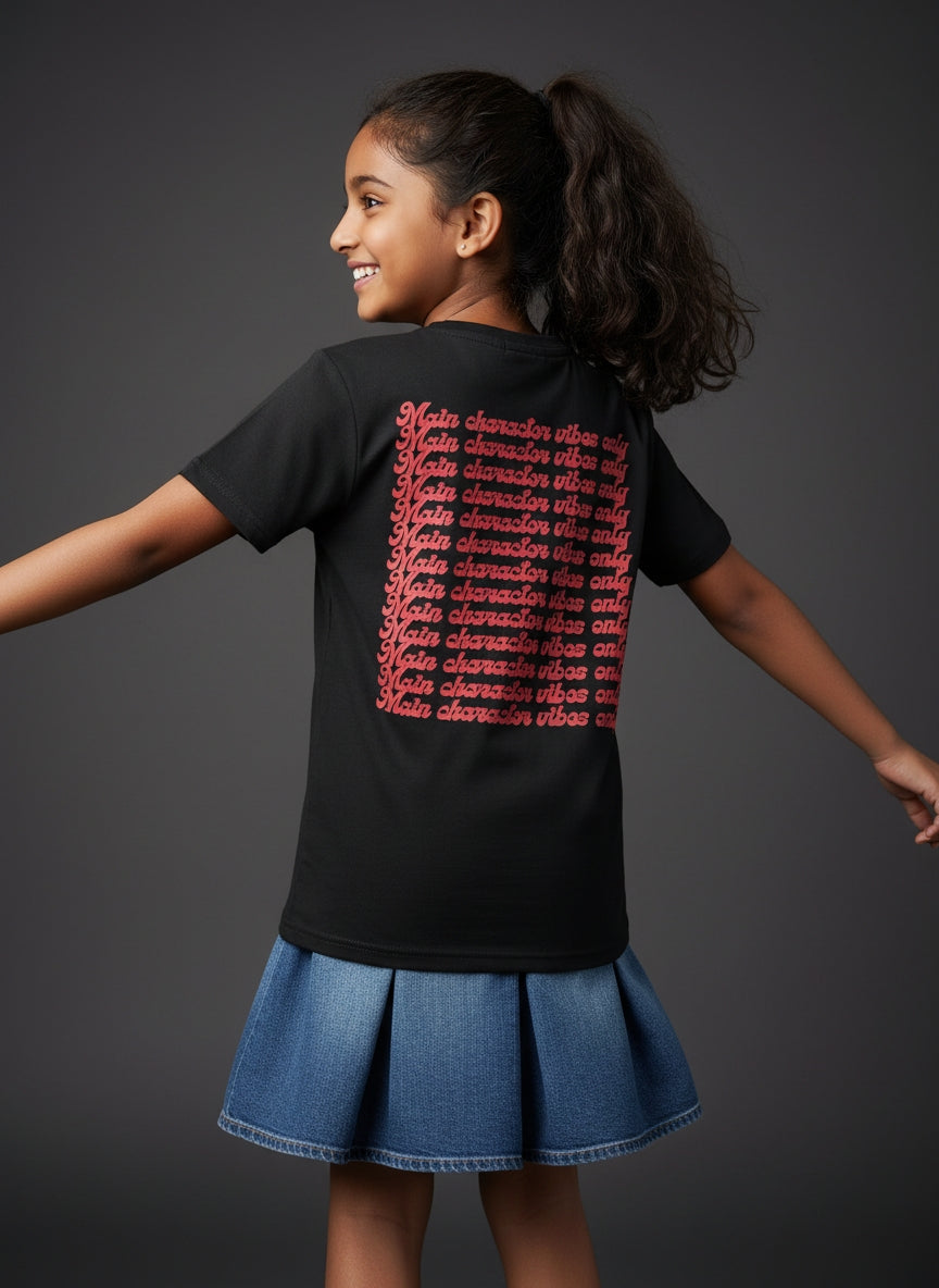 Girl's Crew Neck T Shirt | Main Character Vibes Only  | Qonshi