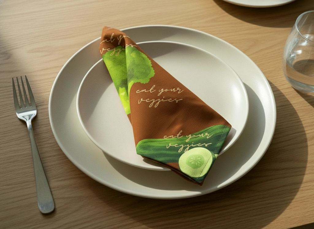 Eat Your Veggies Cloth Napkin – Poly Woven – 20x20 Inch | Qonshi