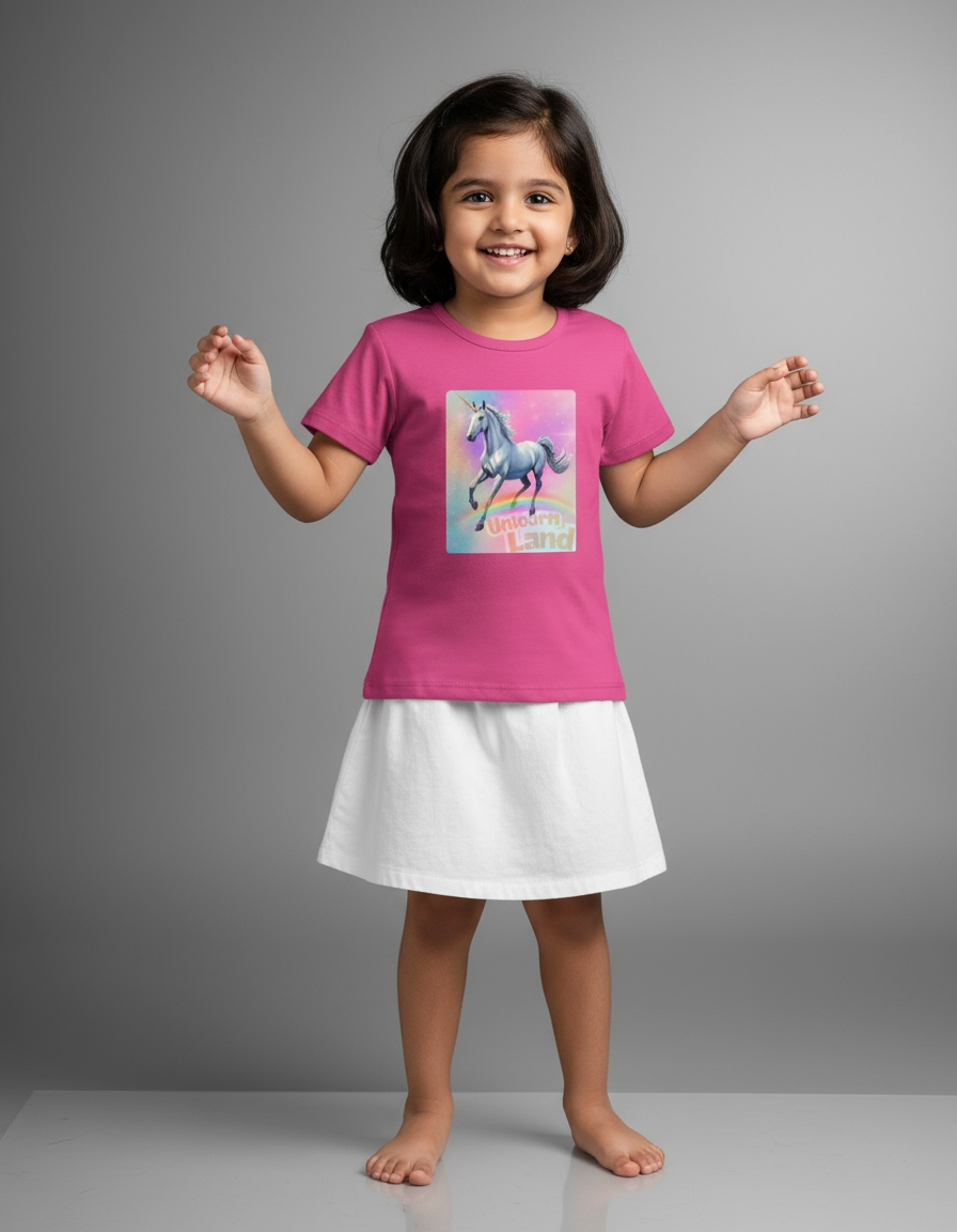 Girls Crew Neck T-Shirt – Cotton Blend – Comfortable Fit | Qonshi