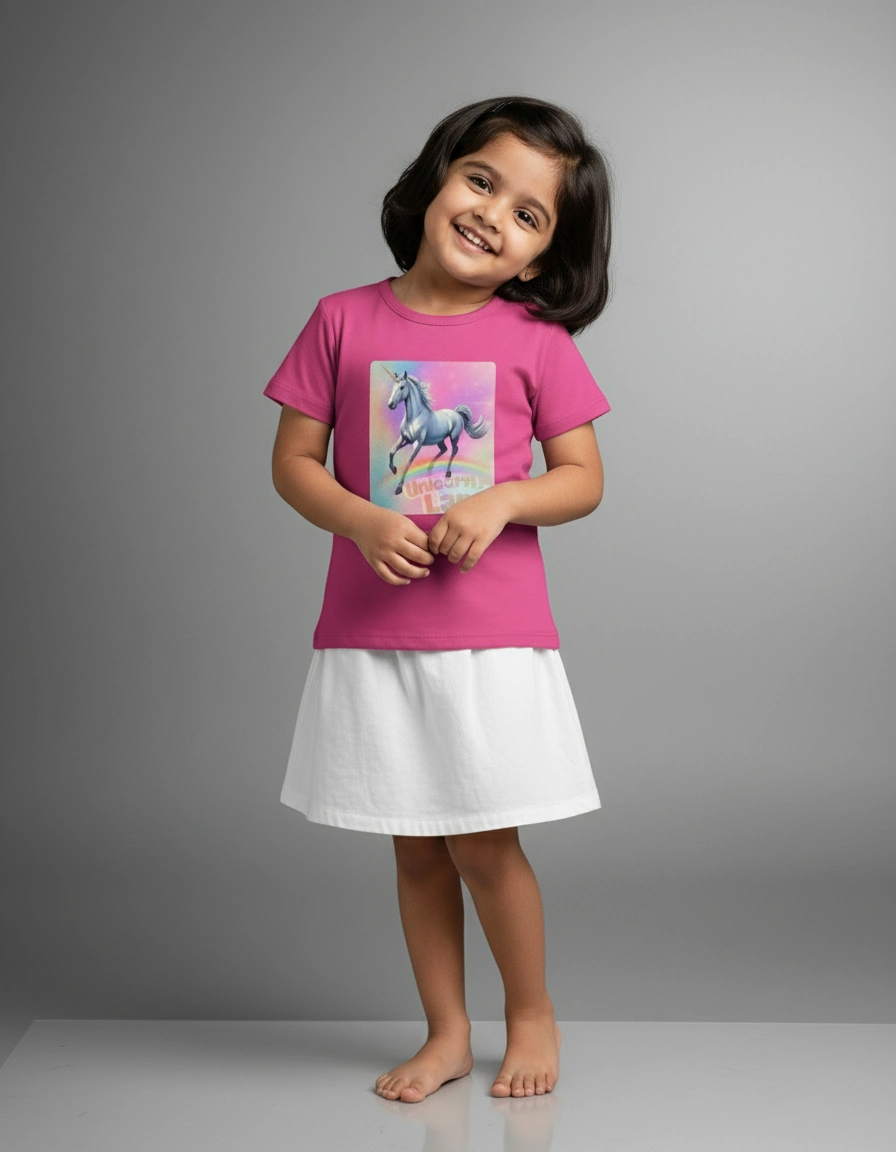 Girls Crew Neck T-Shirt – Cotton Blend – Comfortable Fit | Qonshi