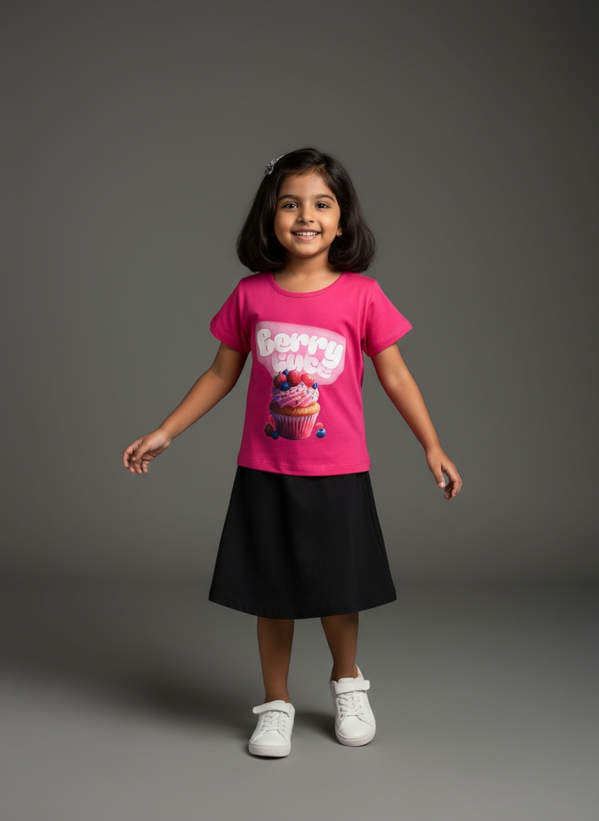 Girls Crew Neck T-Shirt – Cotton Blend – Comfortable Fit | Qonshi