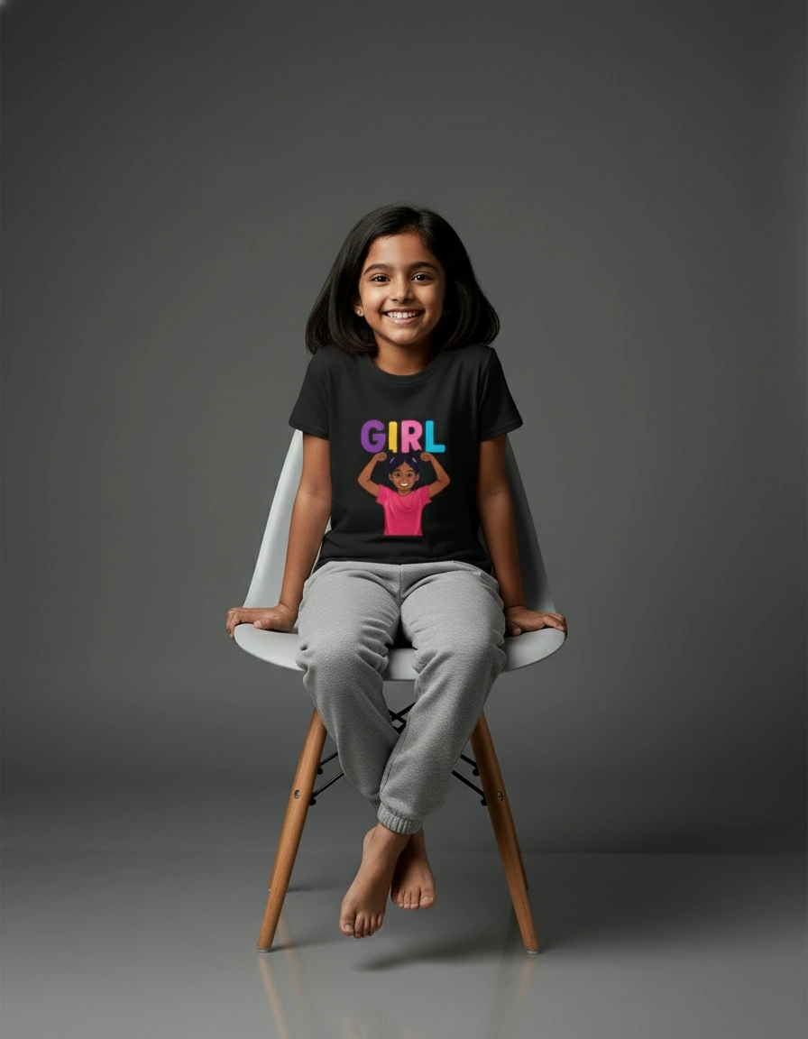 Girls Crew Neck T-Shirt – Cotton Blend – Comfortable Fit | Qonshi