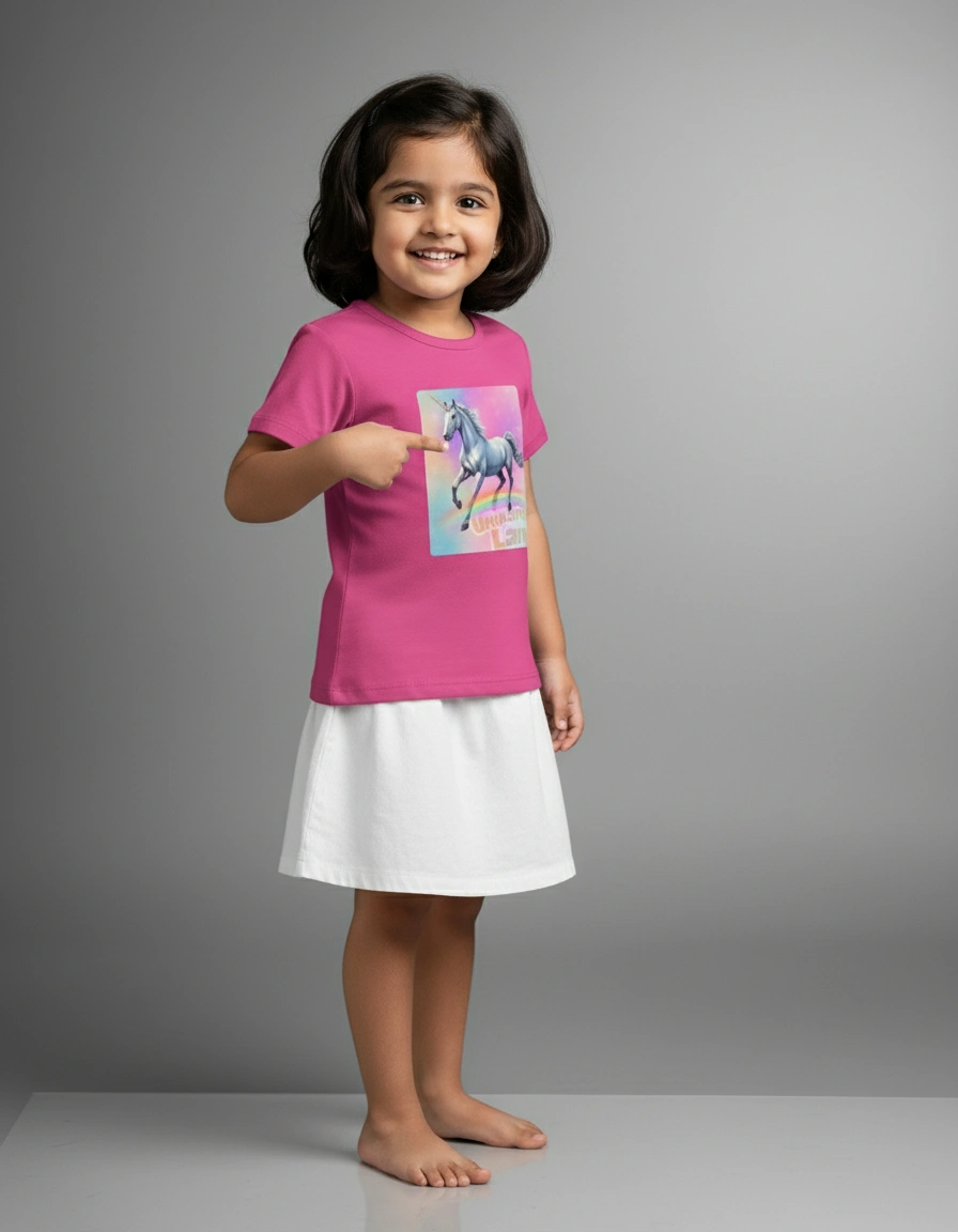 Girls Crew Neck T-Shirt – Cotton Blend – Comfortable Fit | Qonshi