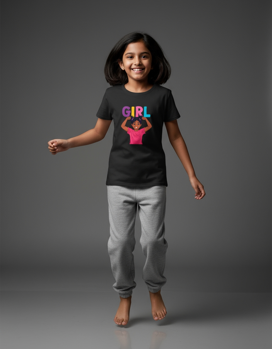 Girls Crew Neck T-Shirt – Cotton Blend – Comfortable Fit | Qonshi