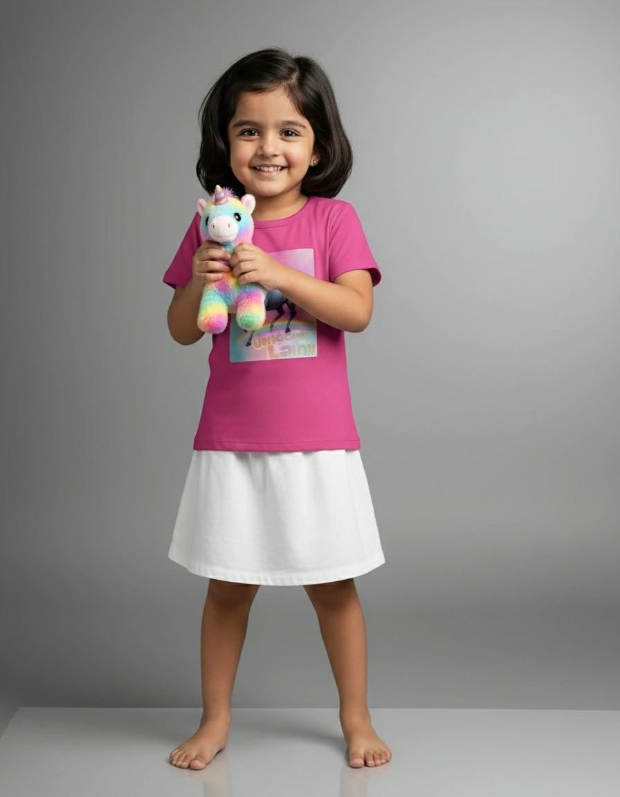 Girls Crew Neck T-Shirt – Cotton Blend – Comfortable Fit | Qonshi