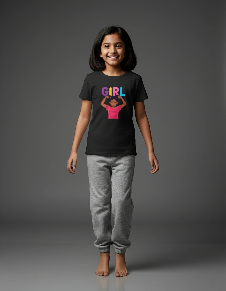 Girls Crew Neck T-Shirt – Cotton Blend – Comfortable Fit | Qonshi