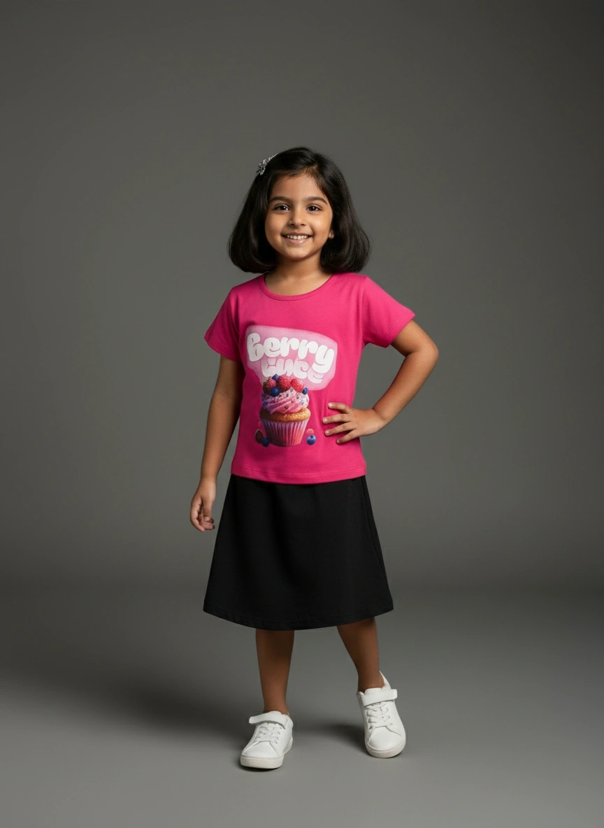 Girls Crew Neck T-Shirt – Cotton Blend – Comfortable Fit | Qonshi