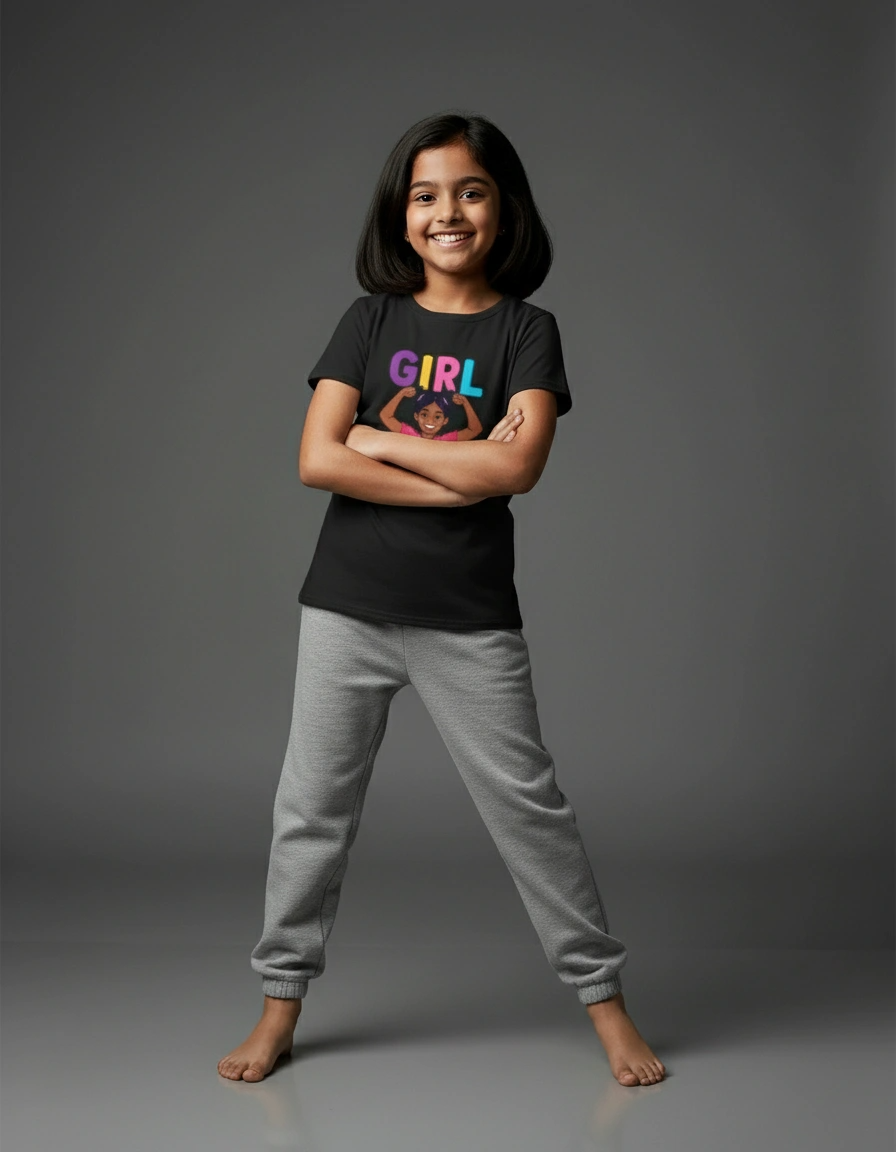 Girls Crew Neck T-Shirt – Cotton Blend – Comfortable Fit | Qonshi