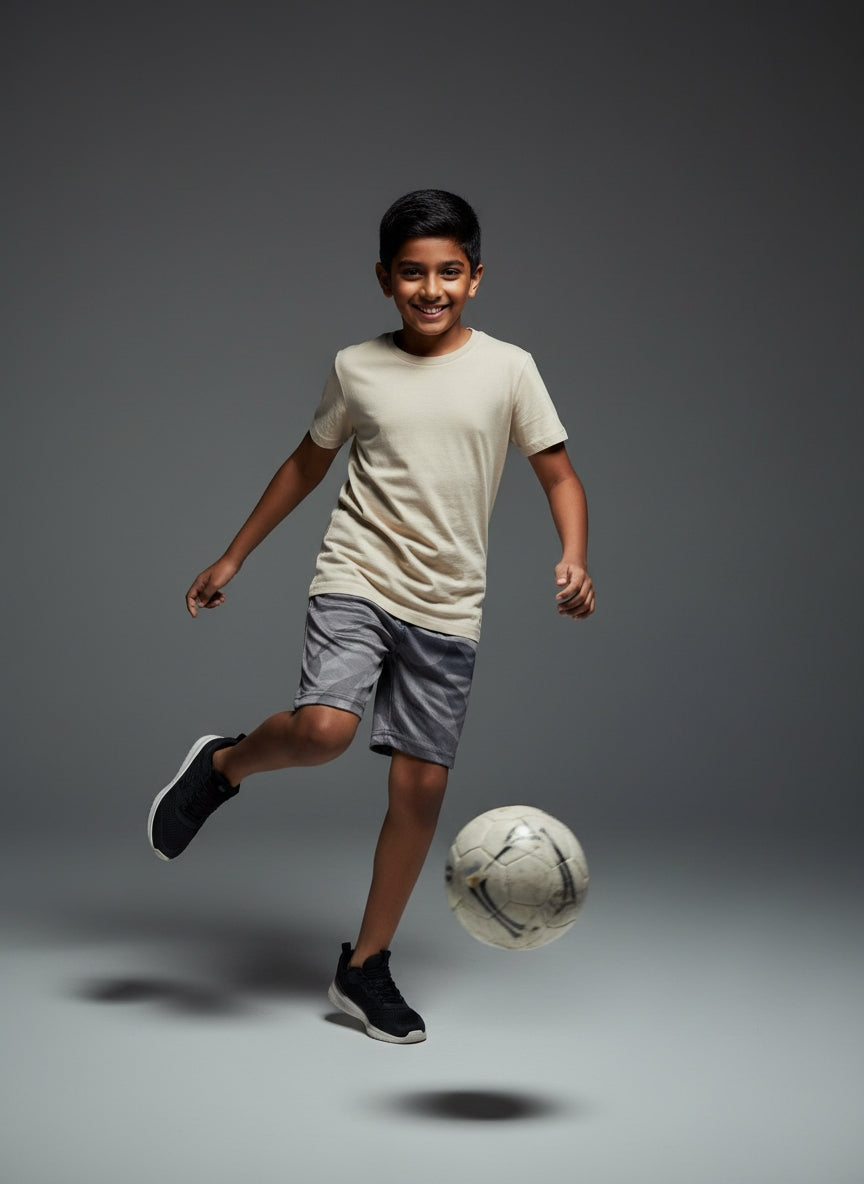 Kids Sports Shorts | Gray Wavy | Qonshi