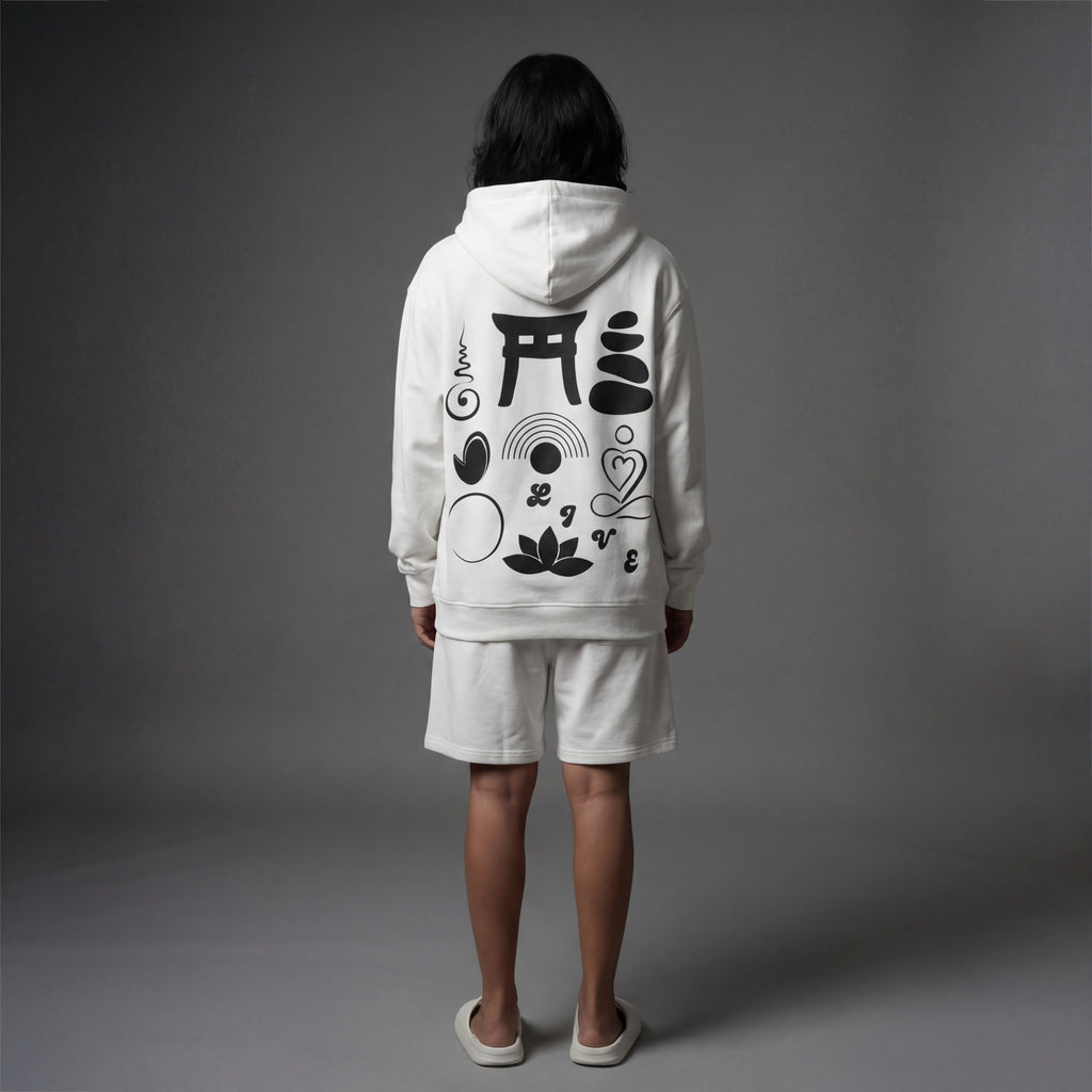 Oversized Unisex White Hoodie | Peace | Heavyweight Comfort