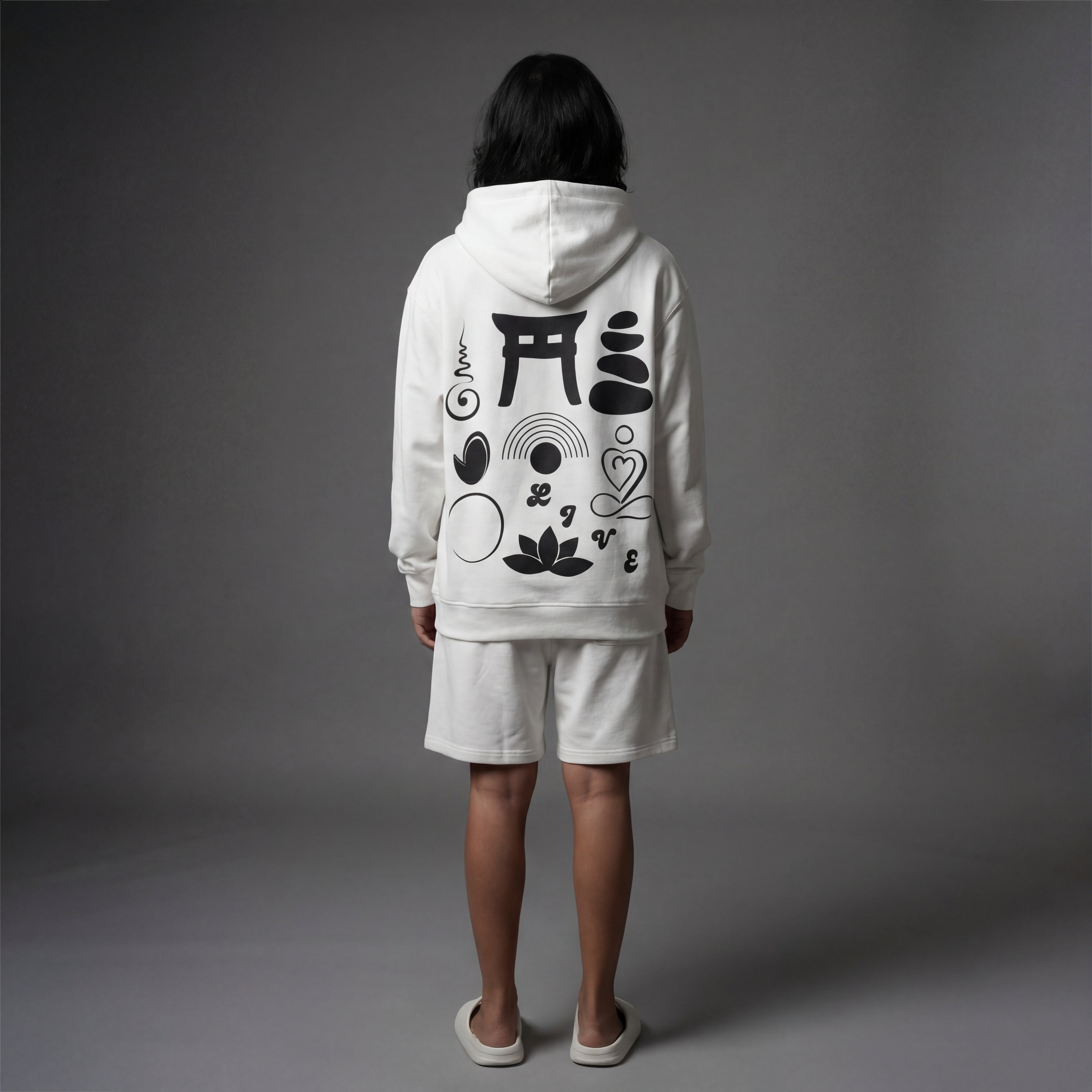 Oversized Unisex White Hoodie | Peace | Heavyweight Comfort