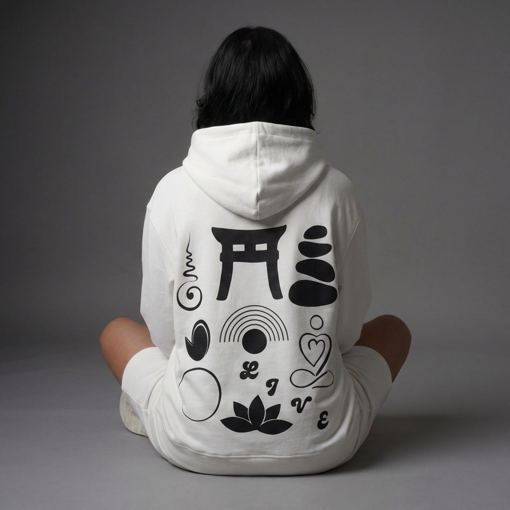 Oversized Unisex White Hoodie | Peace | Heavyweight Comfort
