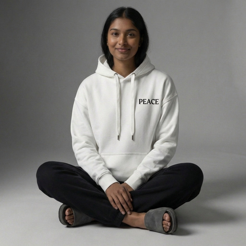 Oversized Unisex White Hoodie | Peace | Heavyweight Comfort