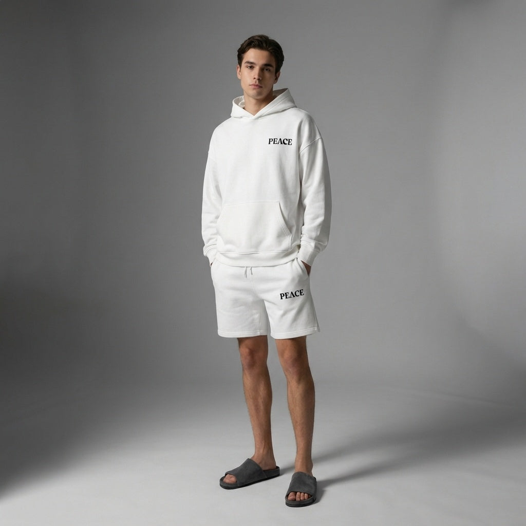 Oversized Unisex White Hoodie | Peace | Heavyweight Comfort
