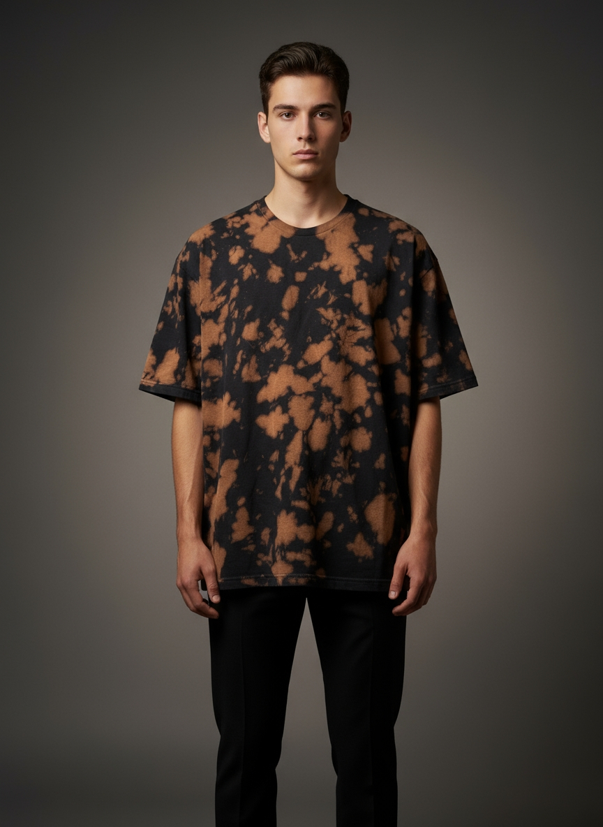 Tie Dye Oversized T-Shirt | Brown-Black | 100% Handmade | Qonshi
