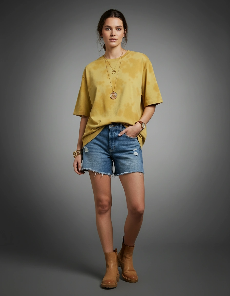 Tie Dye Oversized T-Shirt | Yellow | 100% Handmade | Qonshi