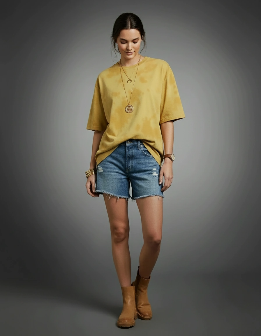 Tie Dye Oversized T-Shirt | Yellow | 100% Handmade | Qonshi
