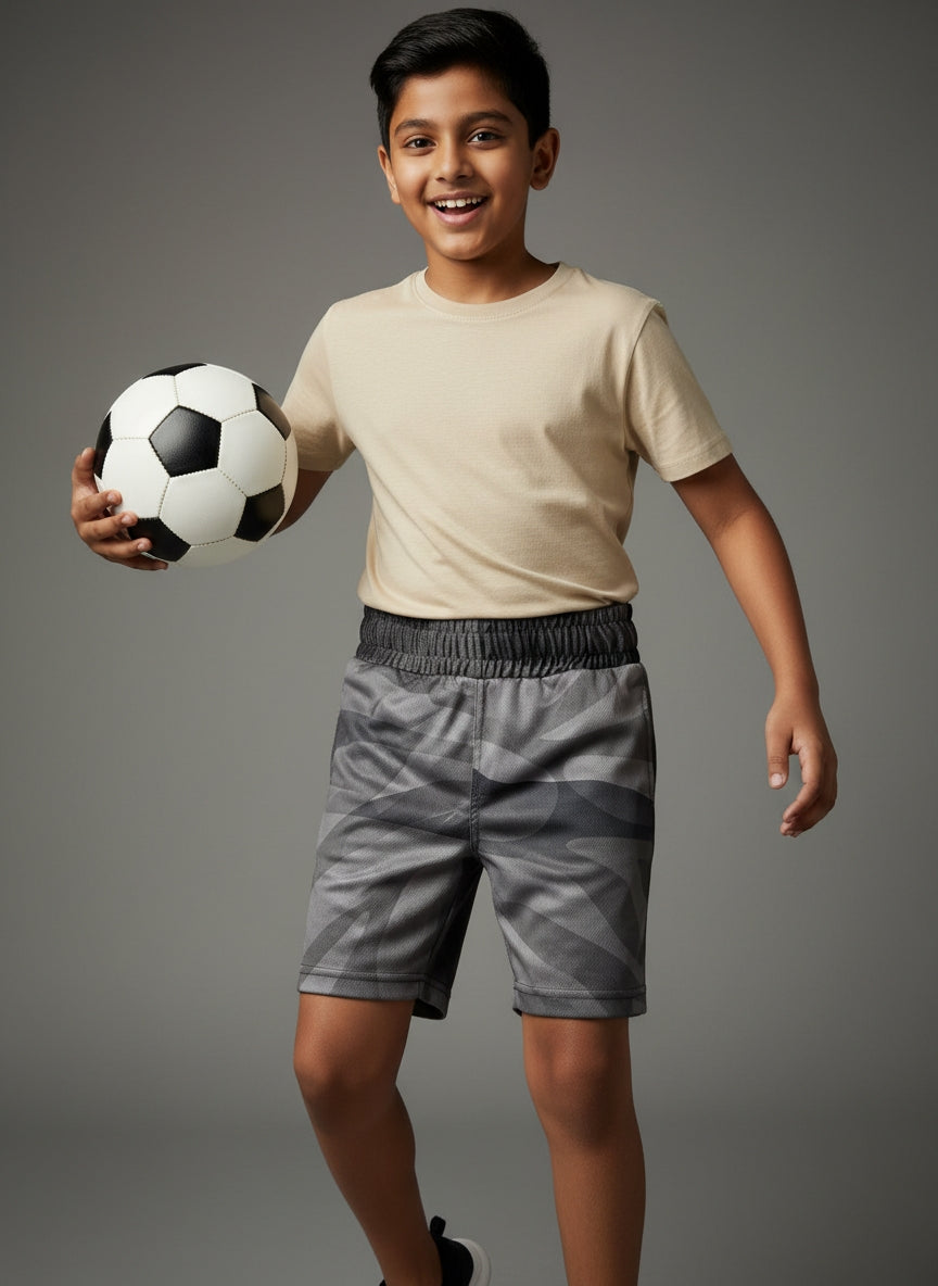 Kids Sports Shorts | Gray Wavy | Qonshi