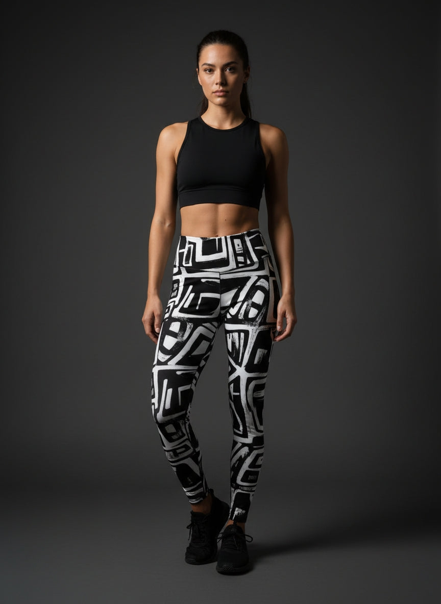 Sports Leggings | Black & White  | Qonshi Pulse
