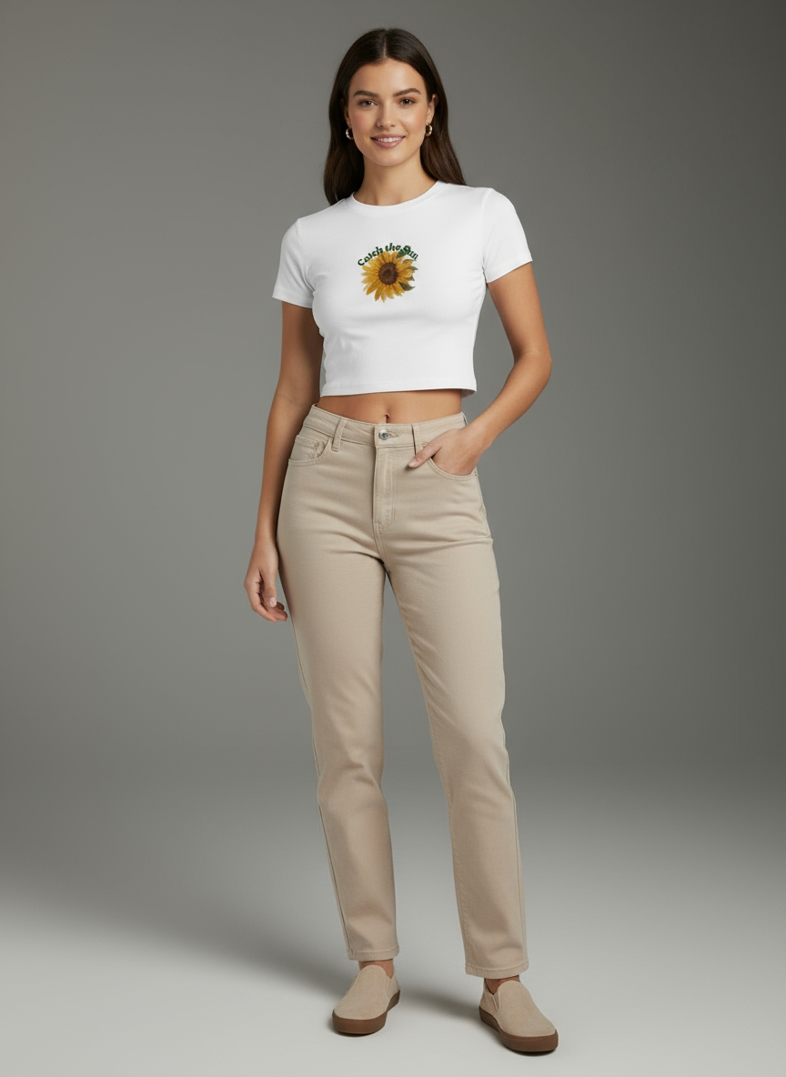 Skin Fit White Crop Top | Catch The Sun | Qonshi